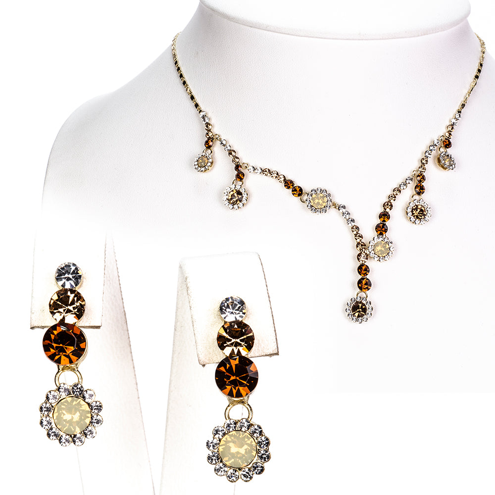 Conjunto de Aleación Bañado en Oro con Perla de cristal y Cristal Emporia® Blanco ( Collar +Pendientes )