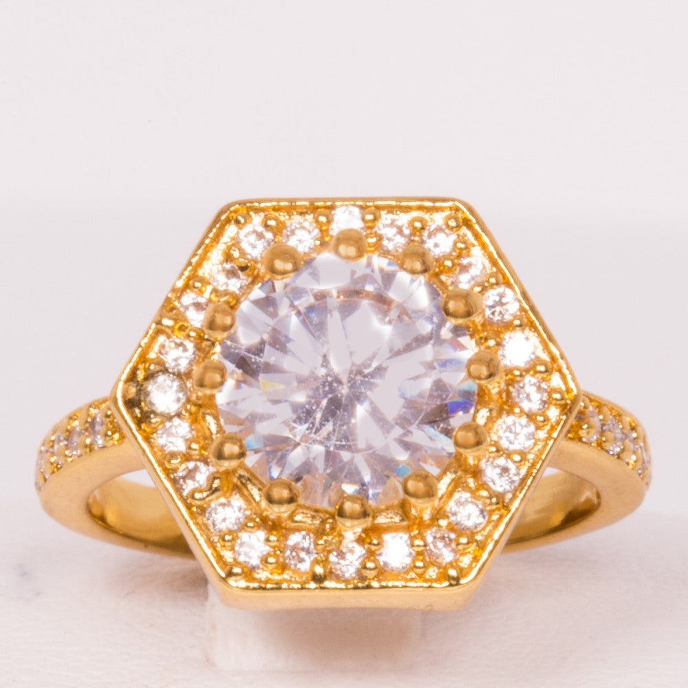 Anillo de Aleación Bañado en Oro con Cristal Emporia® Blanco ( Anillo )