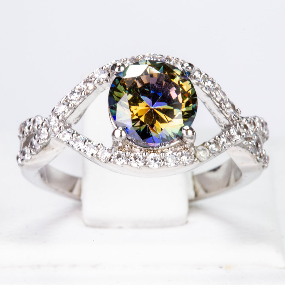 Anillo de Aleación Bañado en Oro con Cristal Emporia® Verde y Cristal Emporia® Blanco 1