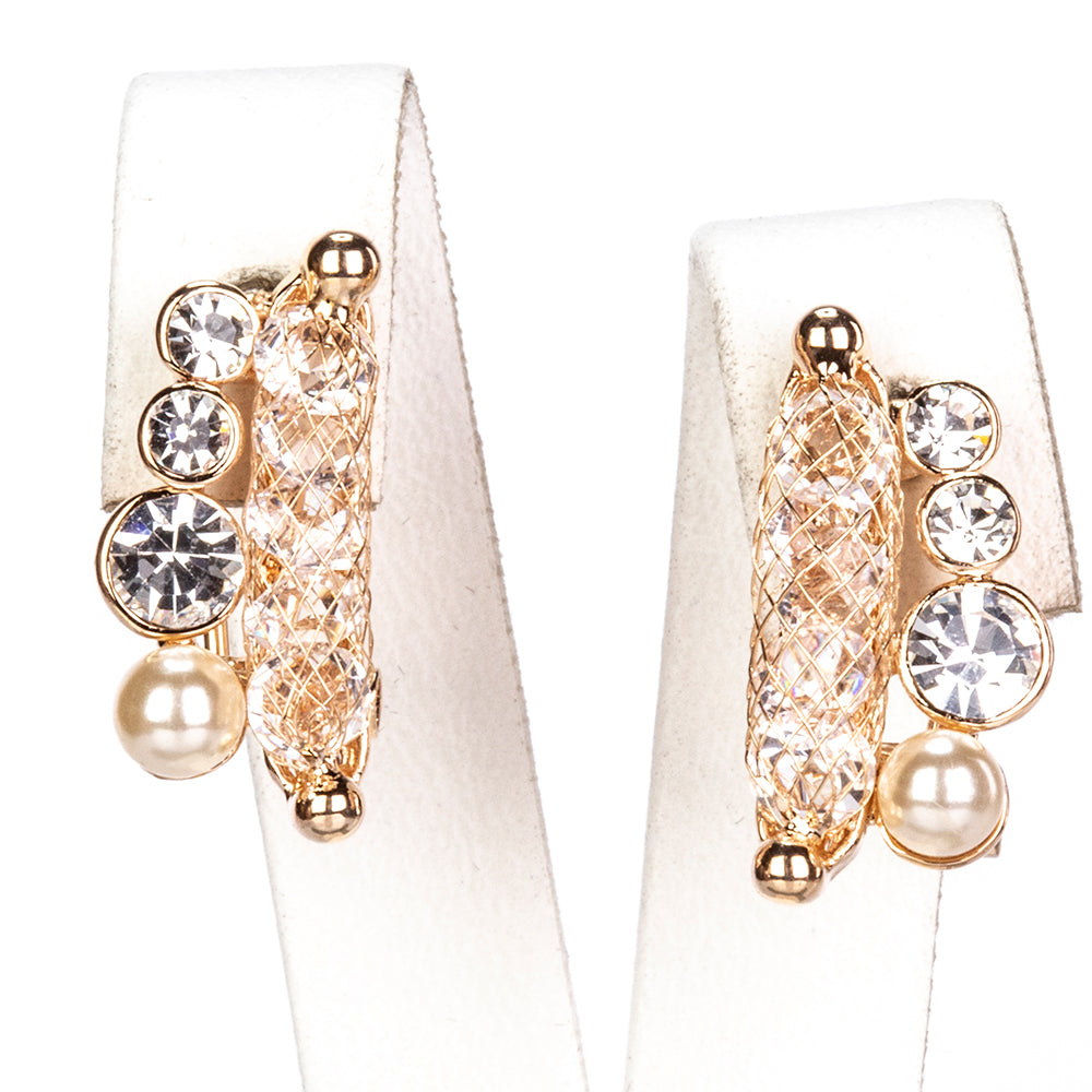 Conjunto de Aleación Bañado en Oro con Cristal Emporia® Blanco ( Collar +Pendientes +Pulsera )