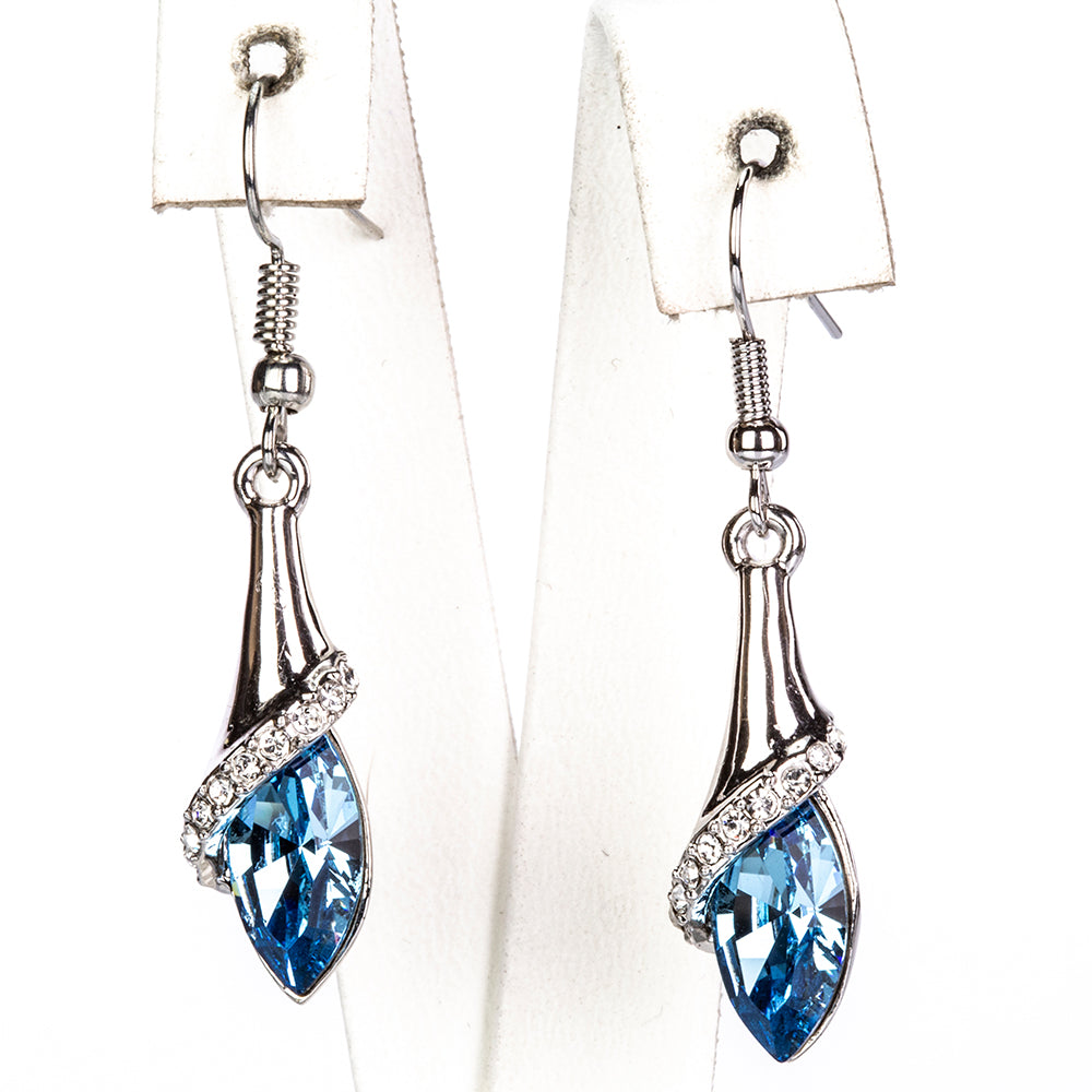 Conjunto de Aleación Bañado en Oro con Cristal Emporia® Azul ( Pendientes +Colgante )