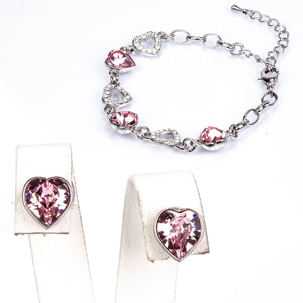 Conjunto de Aleación Bañado en Oro con Cristal Emporia® Blanco y Cristal Emporia® Rosa ( Pendientes +Pulsera )