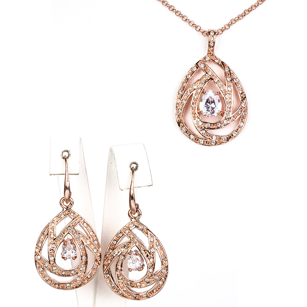 Conjunto de Aleación Bañado en Oro con Cristal Emporia® Blanco ( Collar +Pendientes +Colgante )