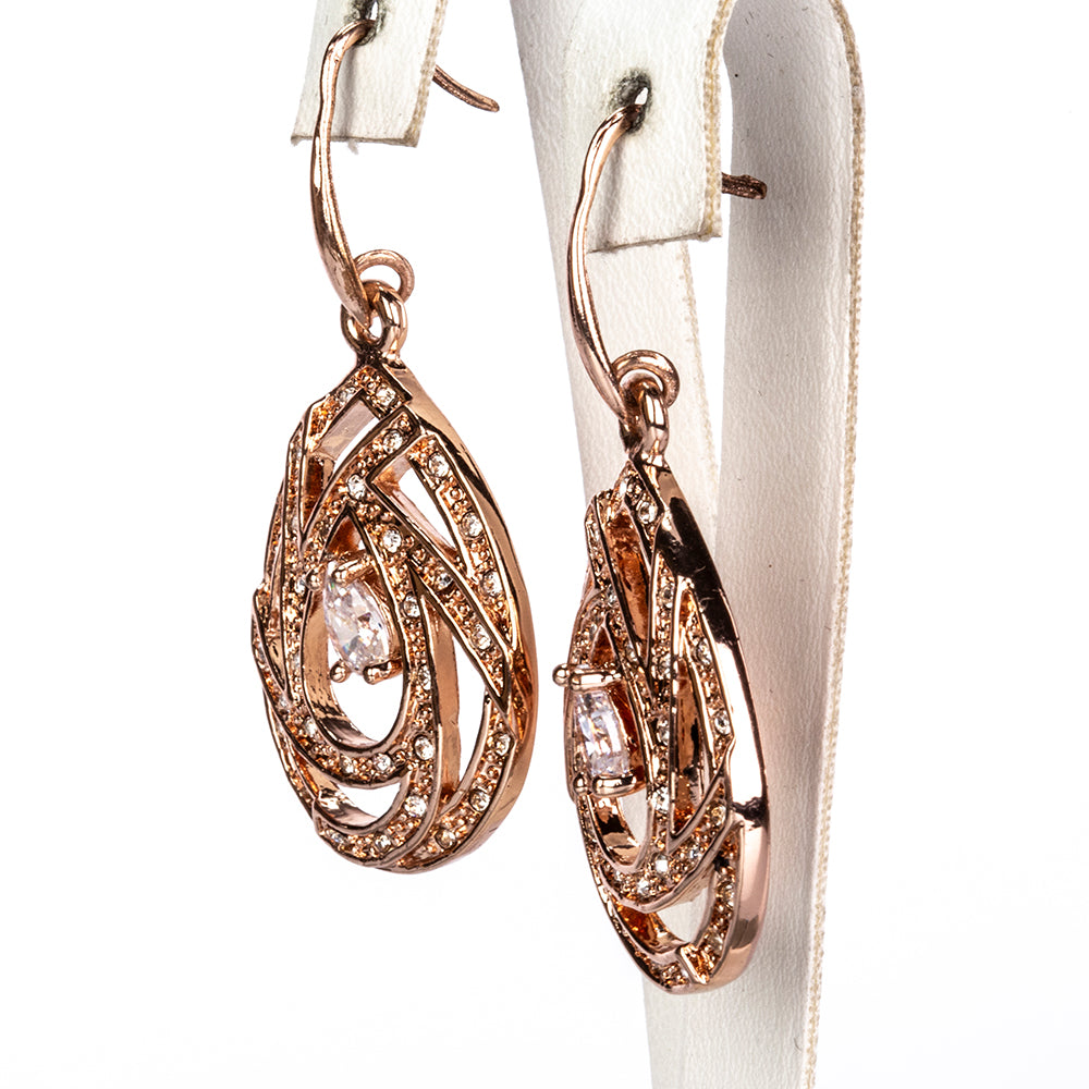 Conjunto de Aleación Bañado en Oro con Cristal Emporia® Blanco ( Collar +Pendientes +Colgante )