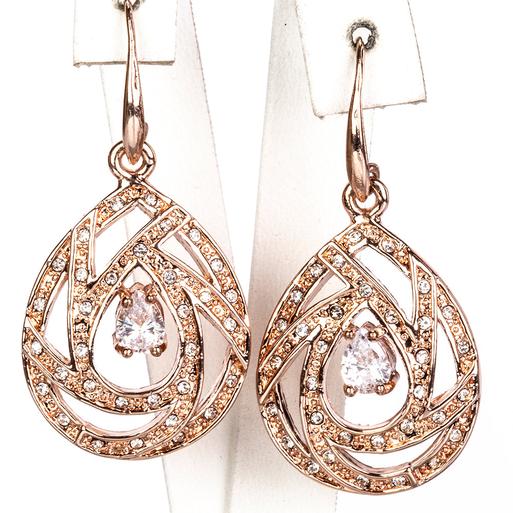 Conjunto de Aleación Bañado en Oro con Cristal Emporia® Blanco ( Collar +Pendientes +Colgante )