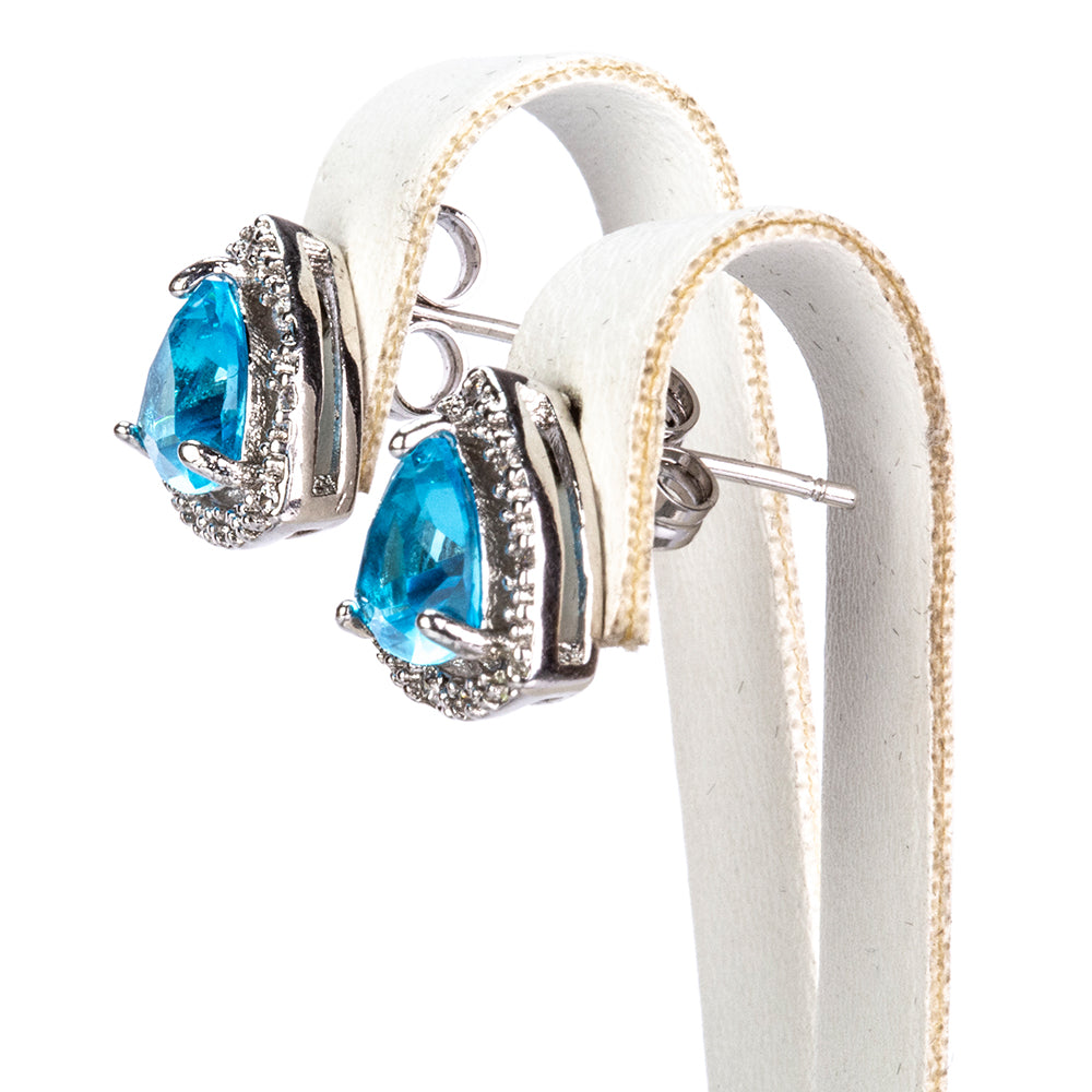 Conjunto de Aleación Bañado en Oro con Cristal Emporia® Azul ( Collar +Pendientes +Anillo )