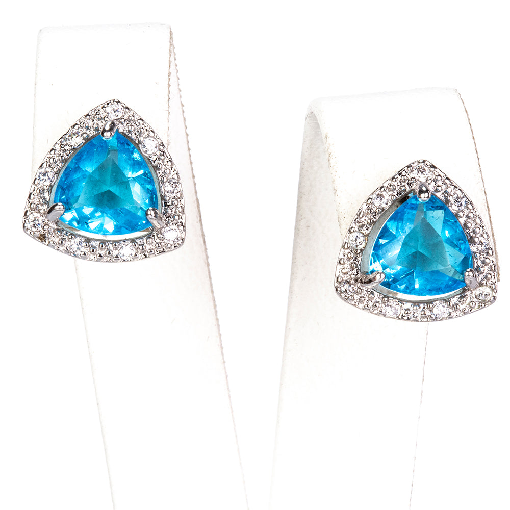 Conjunto de Aleación Bañado en Oro con Cristal Emporia® Azul ( Collar +Pendientes +Anillo )
