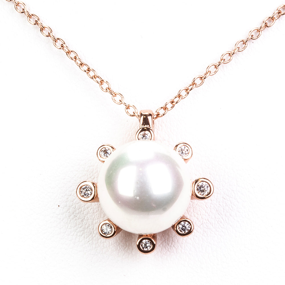 Conjunto de Aleación Bañado en Oro con Perla de cristal y Cristal Emporia® Blanco ( Collar +Pendientes +Anillo )