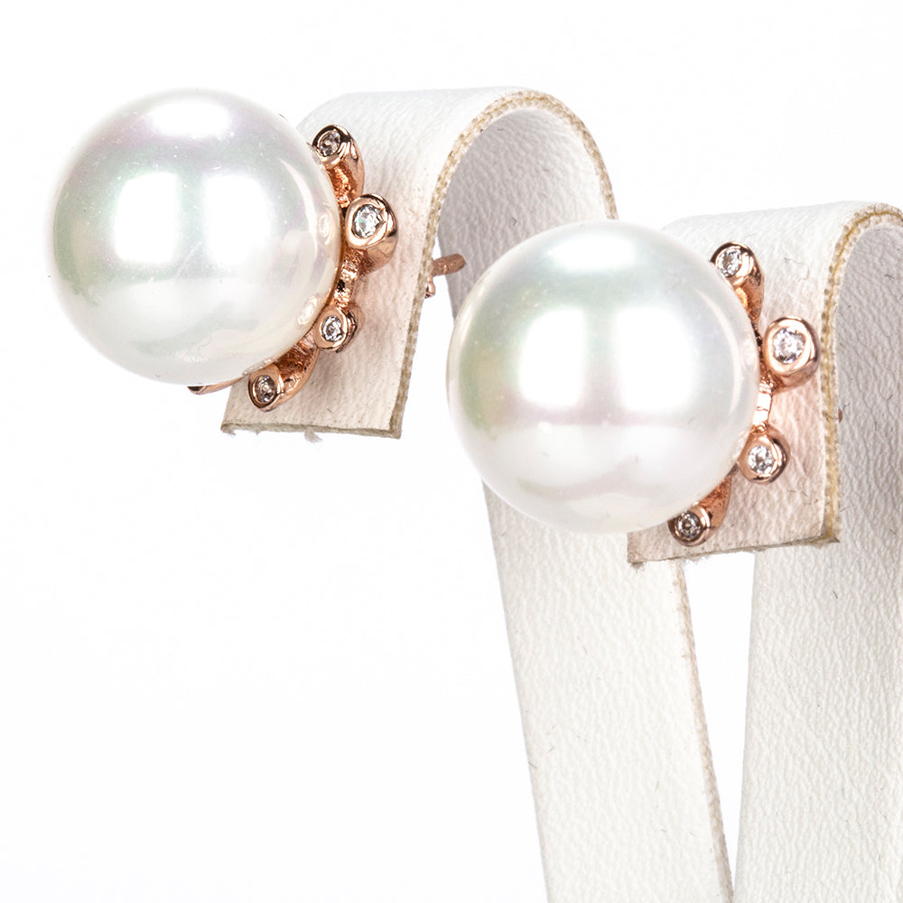 Conjunto de Aleación Bañado en Oro con Perla de cristal y Cristal Emporia® Blanco ( Collar +Pendientes +Anillo )