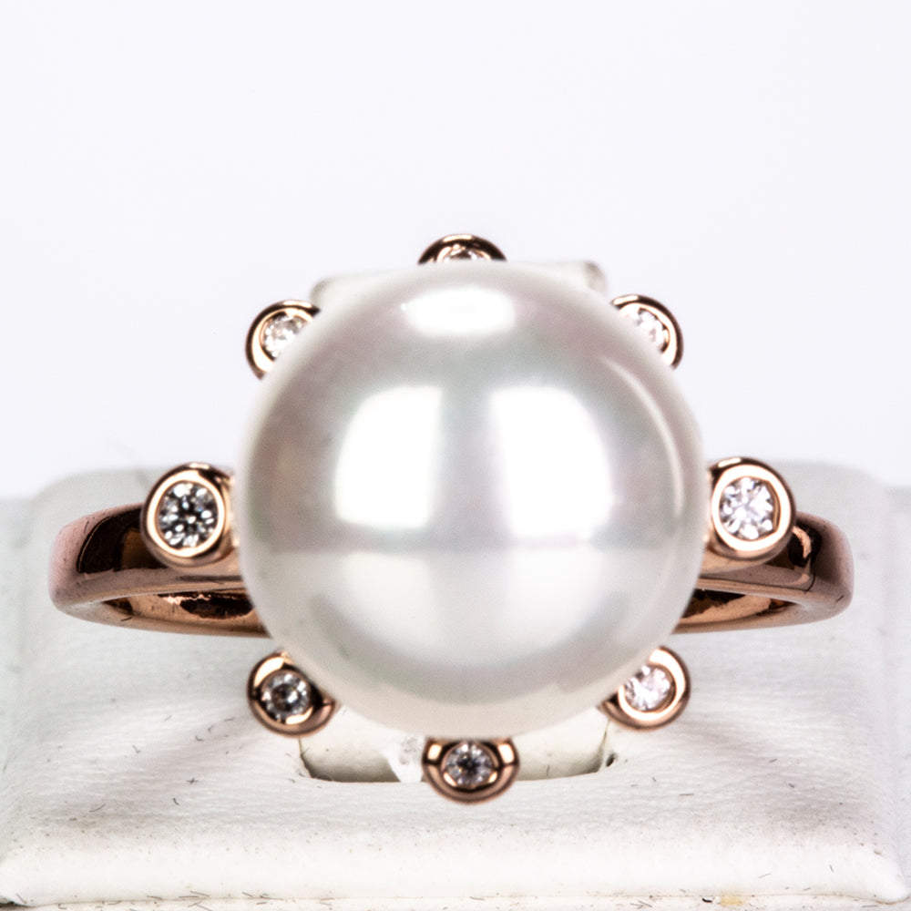 Conjunto de Aleación Bañado en Oro con Perla de cristal y Cristal Emporia® Blanco ( Collar +Pendientes +Anillo )