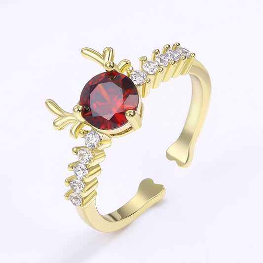Anillo de Aleación Bañado en Oro con Cristal Emporia® Rojo y Cristal Emporia® Blanco