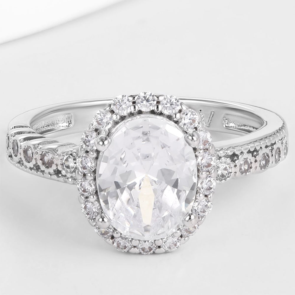 Whitegold Tone Alloy Ring with White Emporia Crystals