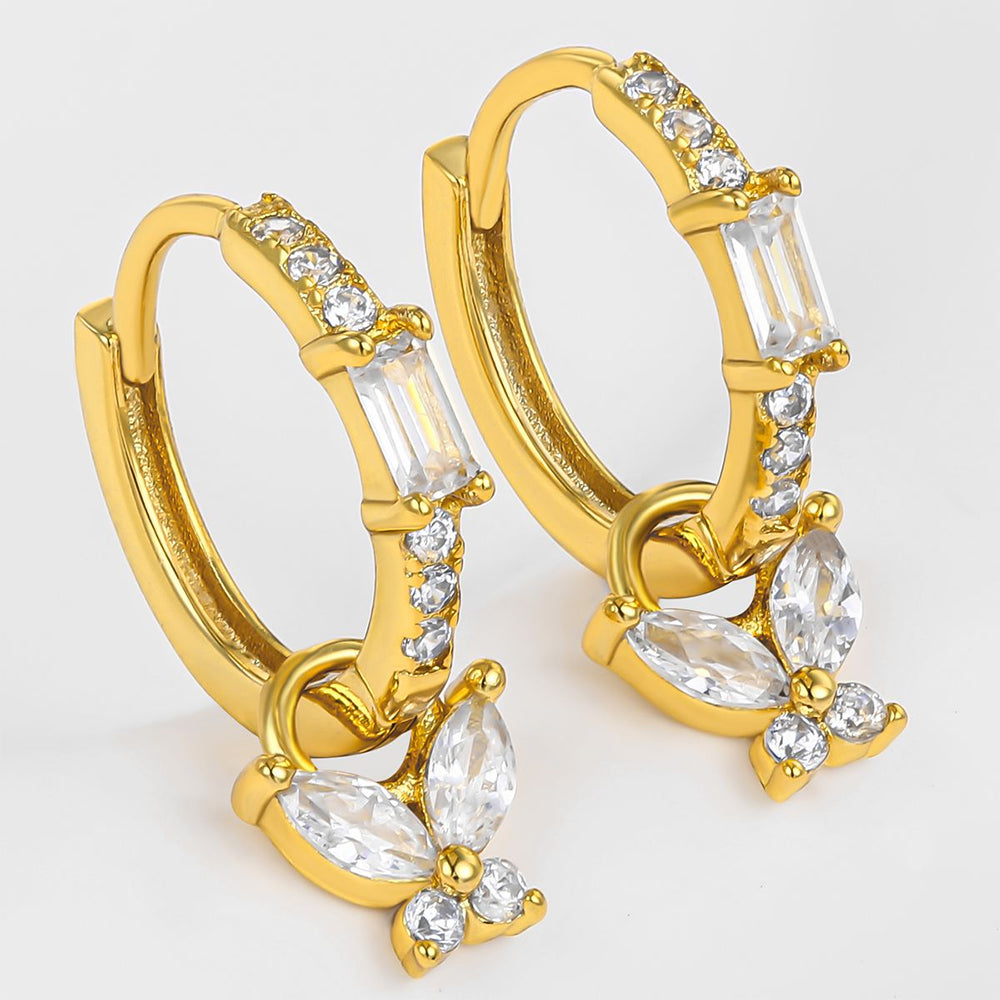 Pendientes de Aleación Bañado en Oro con Cristal Emporia® Blanco