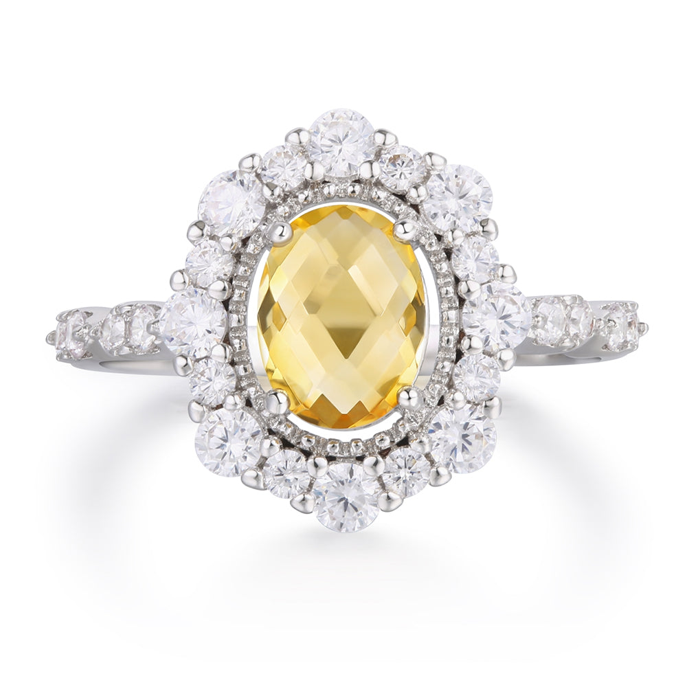 Anillo de Aleación Bañado en Oro con Cristal Emporia® Amarillo y Cristal Emporia® Blanco