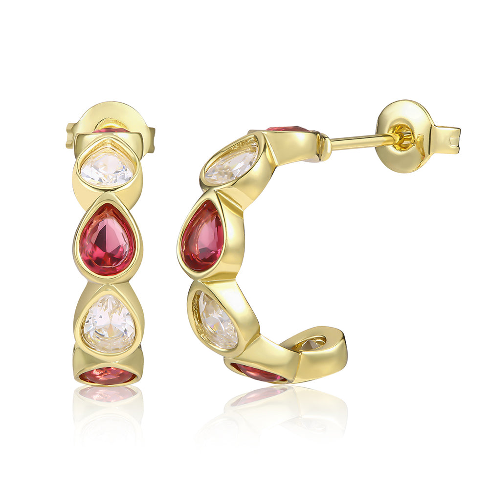Pendientes de Aleación Bañado en Oro con Cristal Emporia® Rojo y Cristal Emporia® Blanco