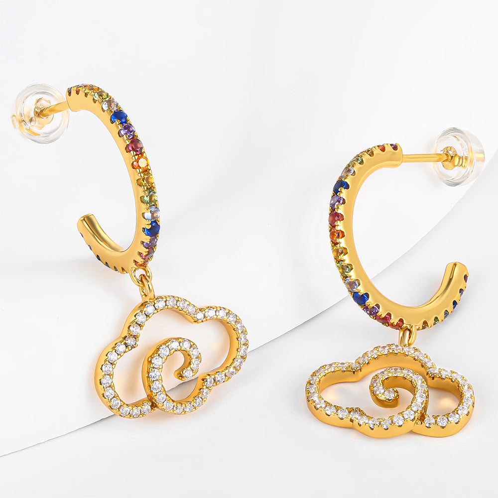 Pendientes de Aleación Bañado en Oro con Cristal Emporia® Blanco y Cristal Emporia® Azul