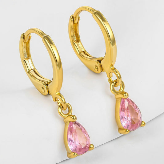 Pendientes de Aleación Bañado en Oro con Cristal Emporia® Rosa