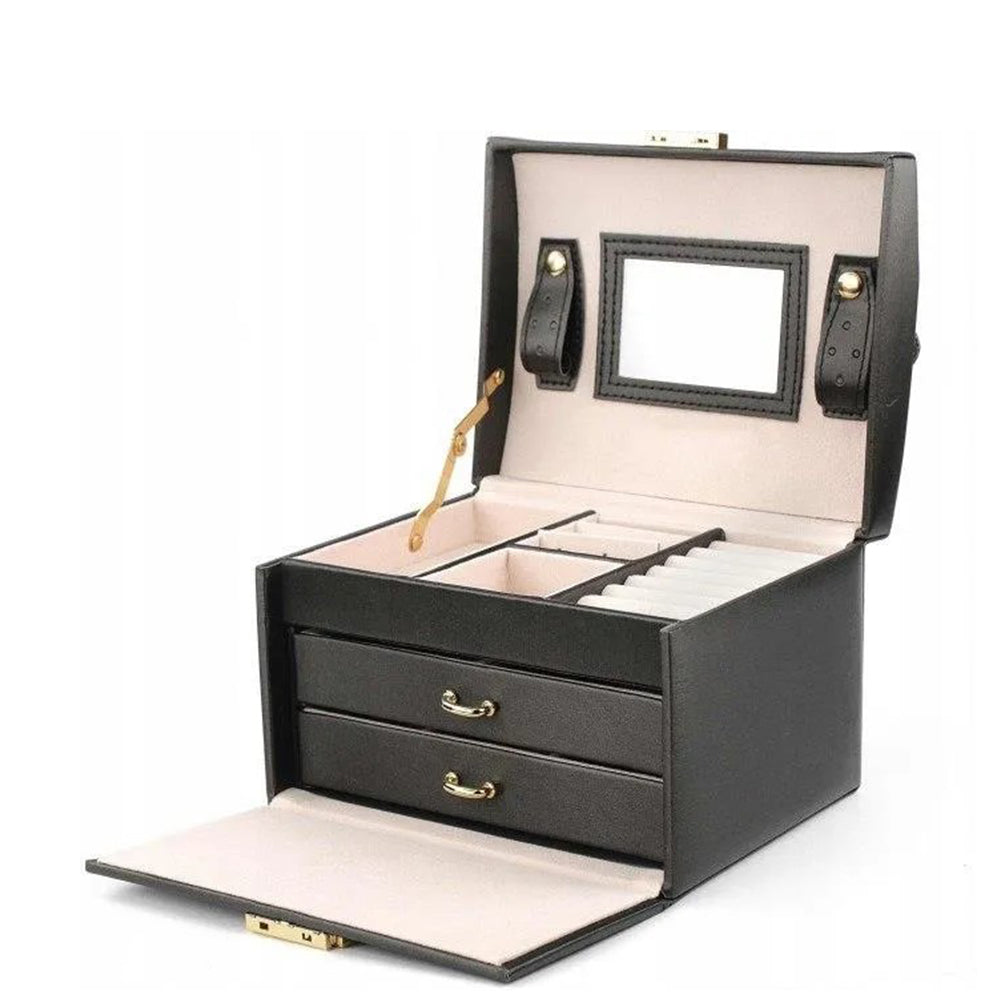 Joyero Stenberg de tamaño grande y con organizador y espejo, negro