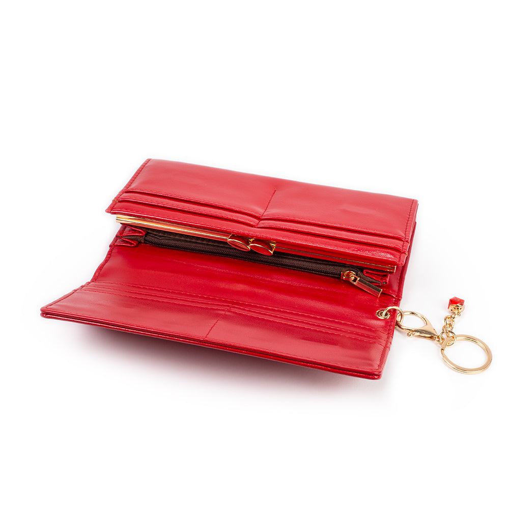 Cartera de privacidad con clave secreta de acceso para mujer. Color: negro y rojo