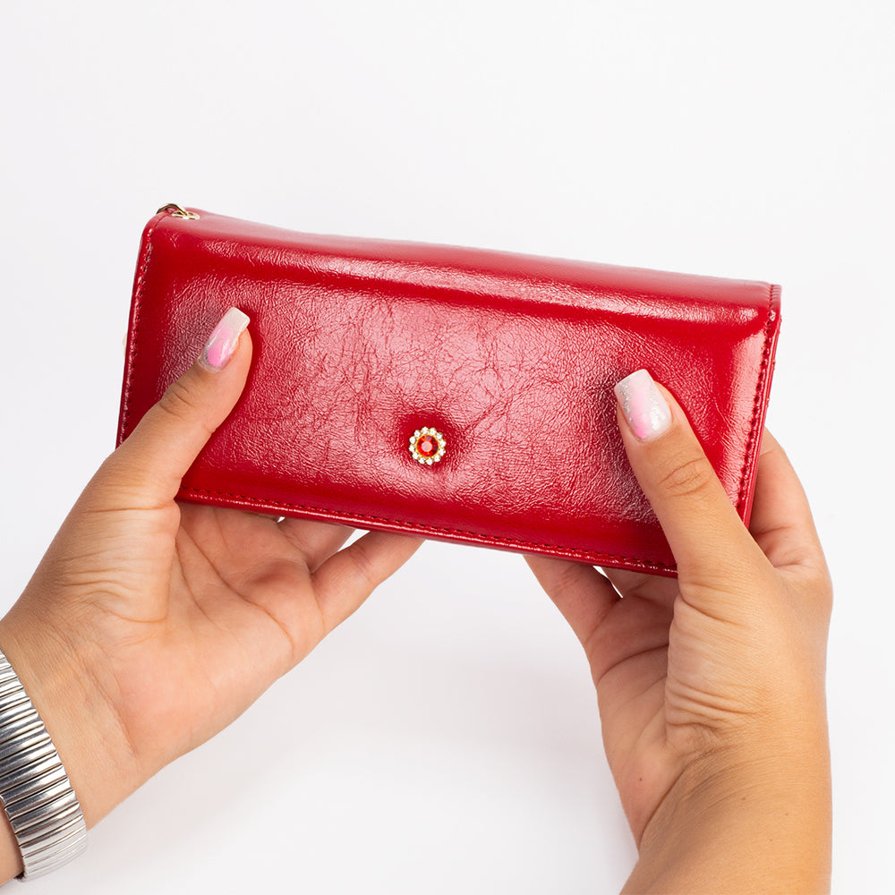 Cartera de privacidad con clave secreta de acceso para mujer. Color: negro y rojo