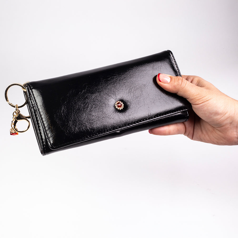 Cartera de privacidad con clave secreta de acceso para mujer. Color: negro y rojo
