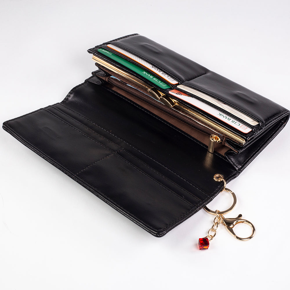 Cartera de privacidad con clave secreta de acceso para mujer. Color: negro y rojo