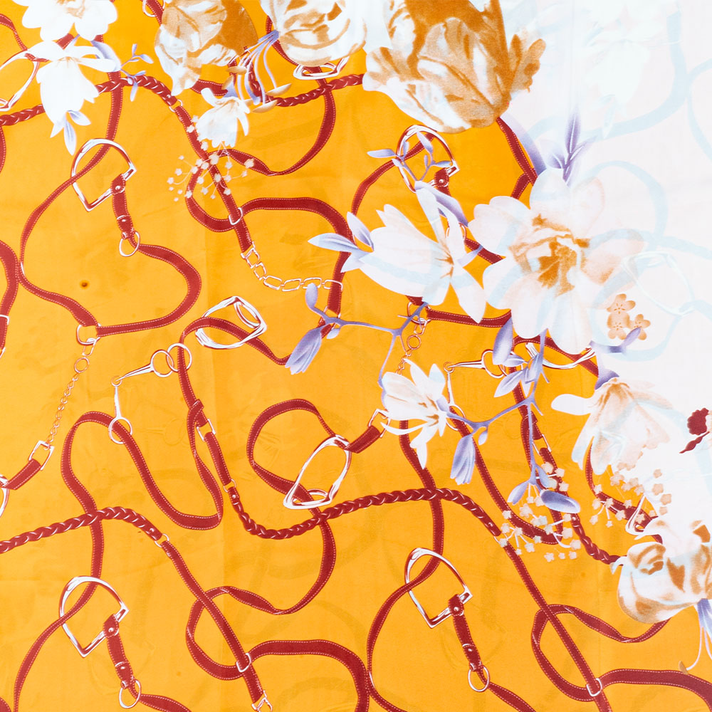Bufanda abrazo floral, 85 x 180 cms, naranja, 100% seda vegana