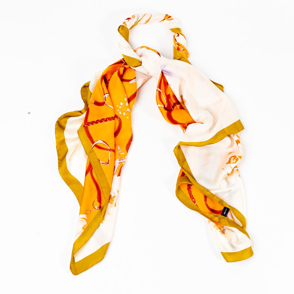 Bufanda abrazo floral, 85 x 180 cms, naranja, 100% seda vegana