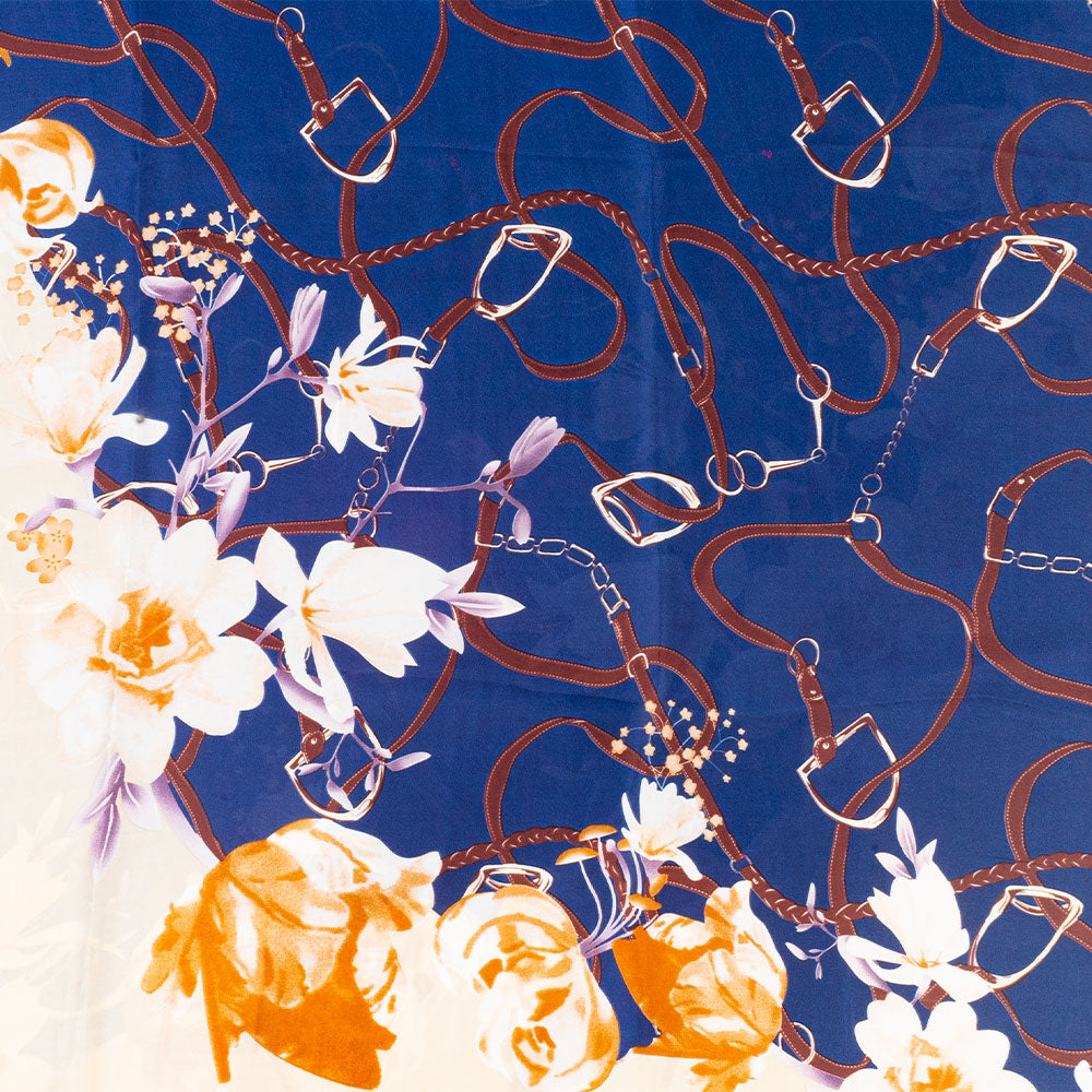 Bufanda abrazo floral, 85 x 180 cms, azul 100% seda vegana