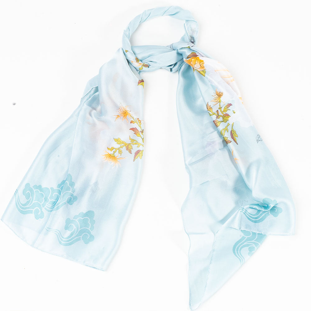 Bufanda legado haitang, 85 x 180 cms, azul claro, 100% seda vegana