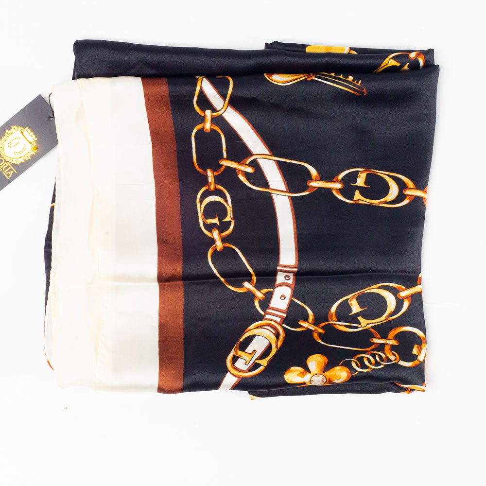 Bufanda cadenas regias, 85 x 180 cms, azul, 100% seda vegana