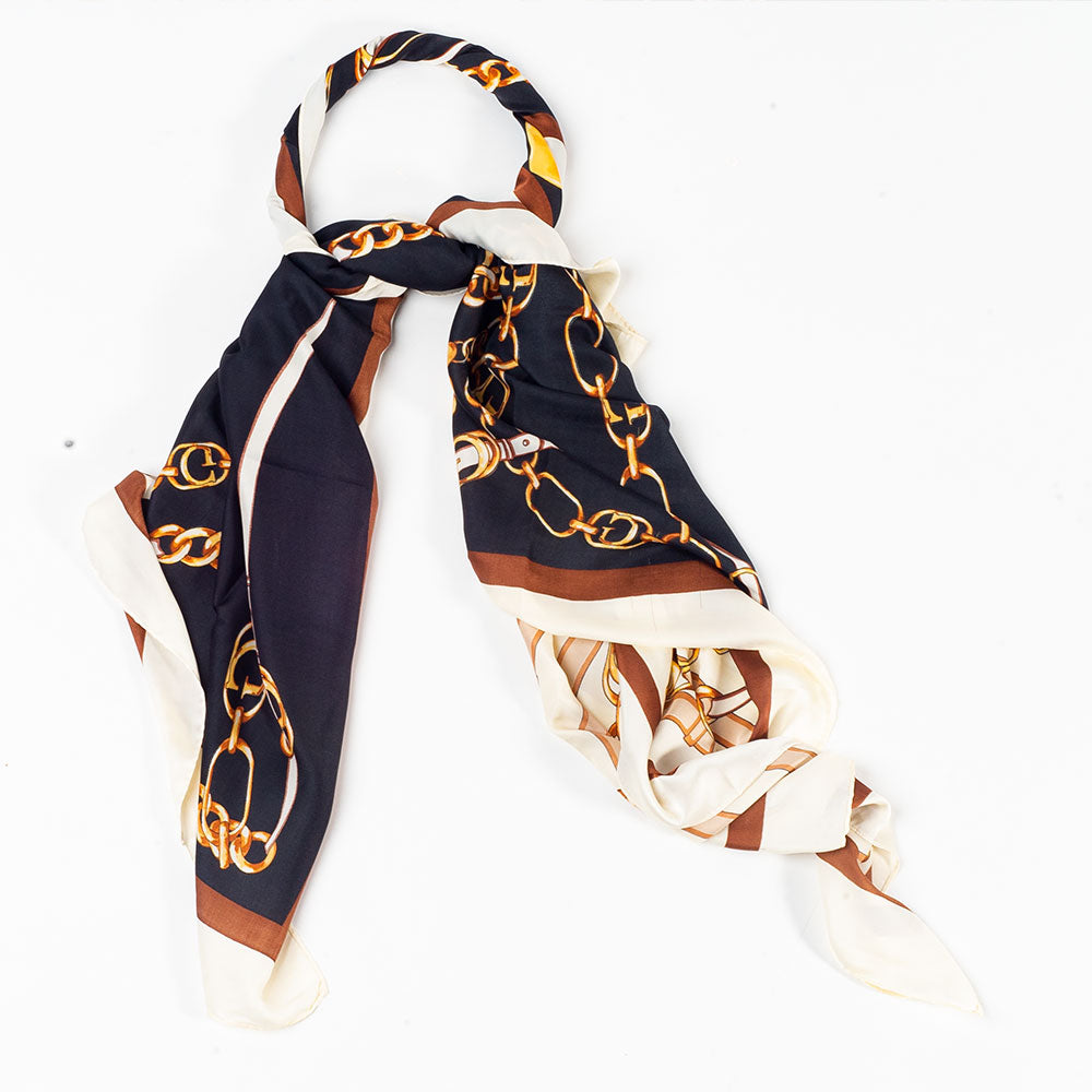 Bufanda cadenas regias, 85 x 180 cms, azul, 100% seda vegana