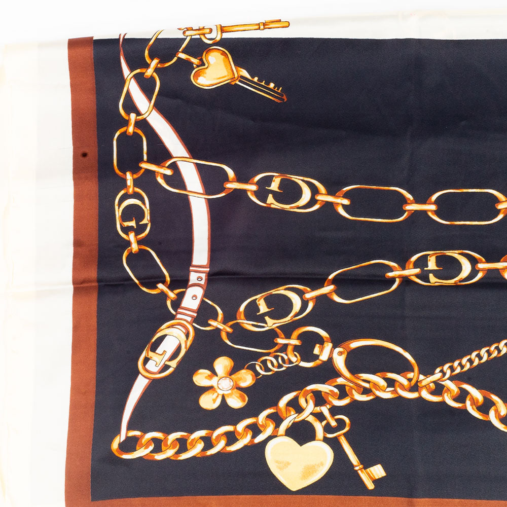 Bufanda cadenas regias, 85 x 180 cms, azul, 100% seda vegana