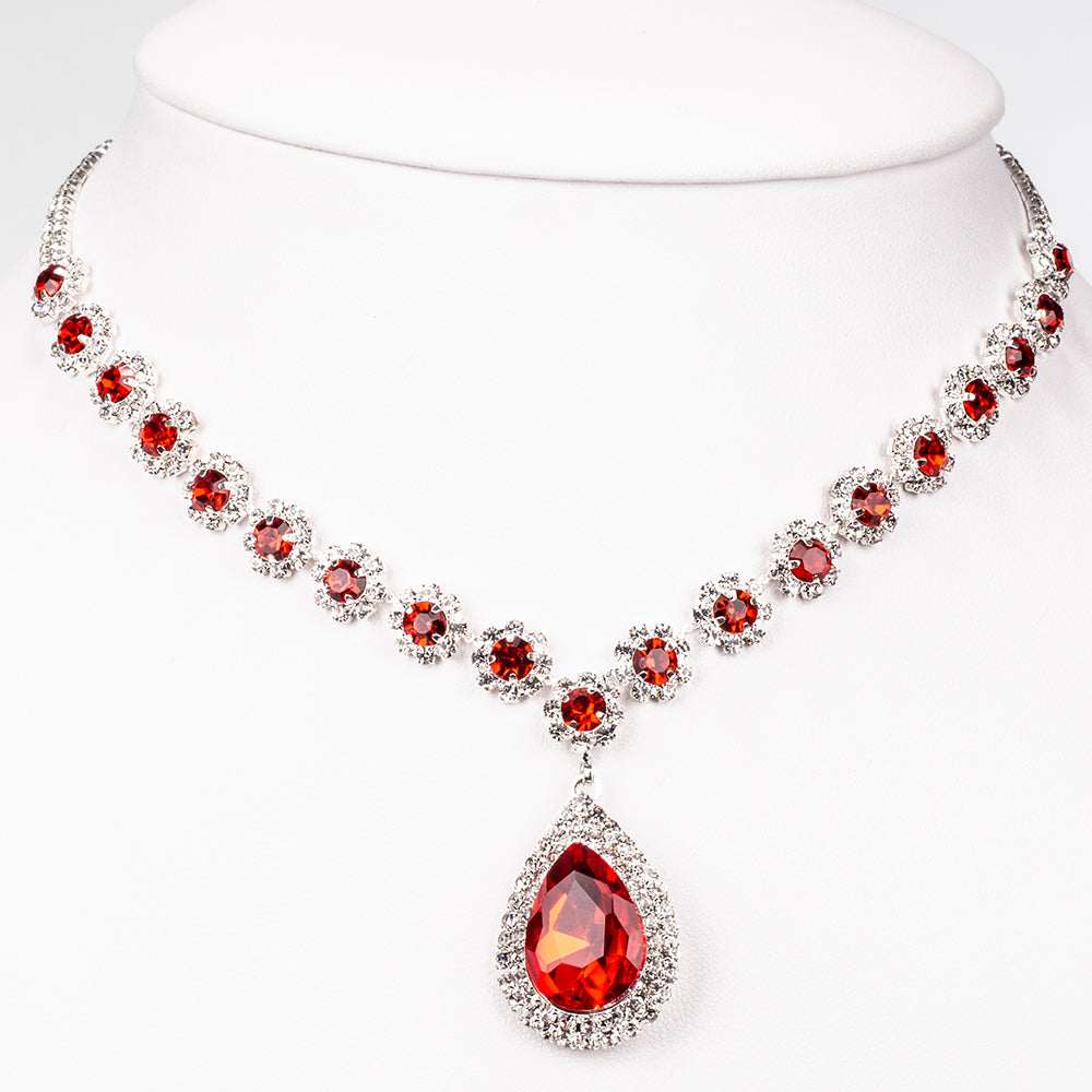 Bolso de Aleación Bañado en Oro con Cristal Emporia® Rojo y Cristal Emporia® Blanco ( Collar +Pendientes +Pulsera +Anillo )