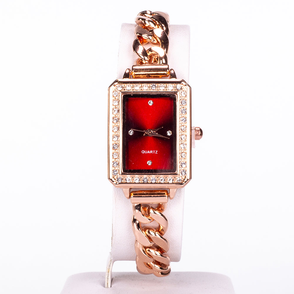 Reloj de Aleación Bañado en Oro con Cristal Emporia® Rojo y Cristal Emporia® Blanco ( Collar +Pendientes +Pulsera )