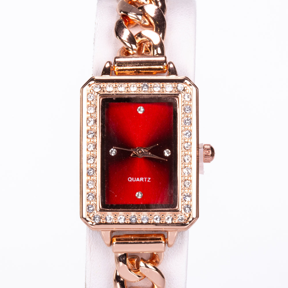 Reloj de Aleación Bañado en Oro con Cristal Emporia® Rojo y Cristal Emporia® Blanco ( Collar +Pendientes +Pulsera )