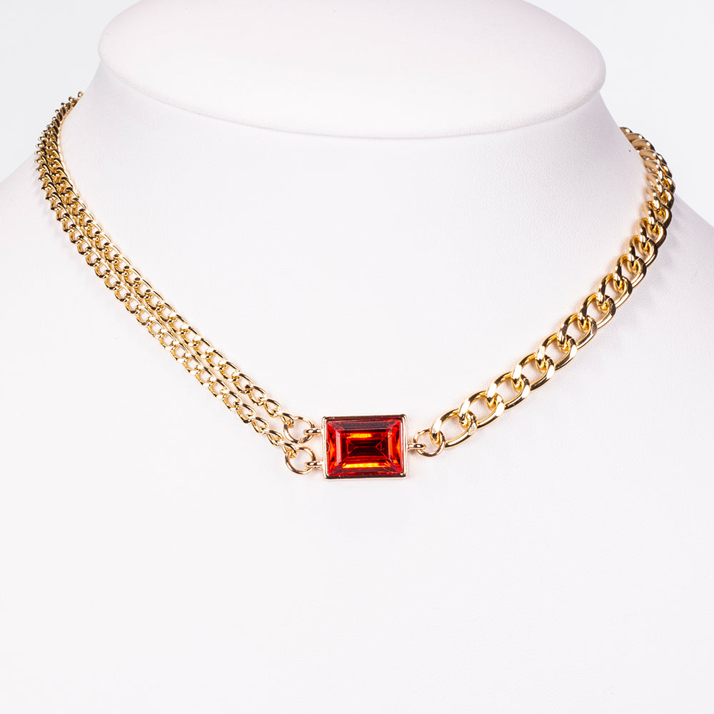 Reloj de Aleación Bañado en Oro con Cristal Emporia® Rojo y Cristal Emporia® Blanco ( Collar +Pendientes +Pulsera )