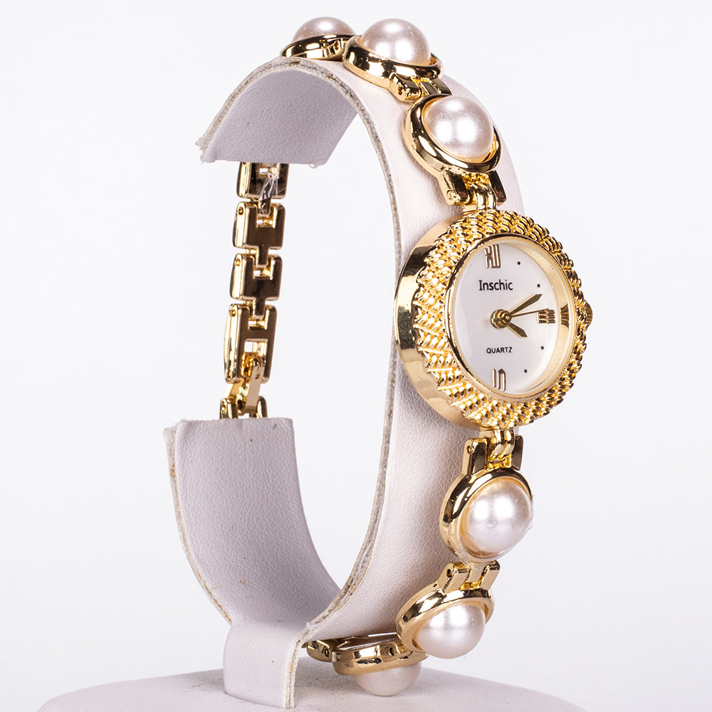 Reloj de Aleación Bañado en Oro con Cristal Emporia® Blanco ( Collar +Pendientes +Pulsera )