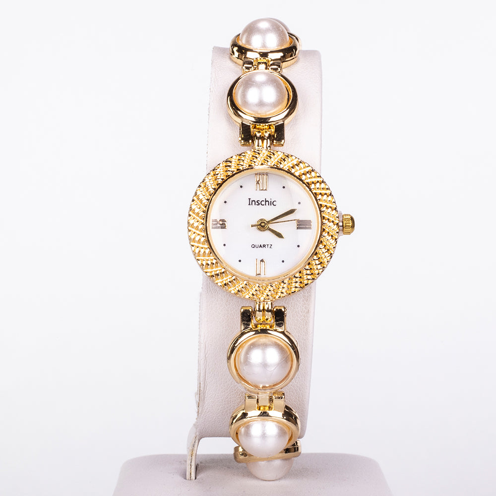 Reloj de Aleación Bañado en Oro con Cristal Emporia® Blanco ( Collar +Pendientes +Pulsera )