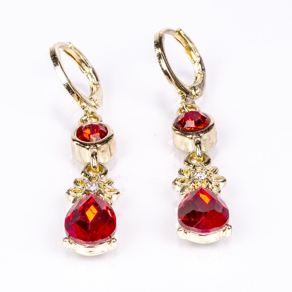 Conjunto de Aleación Bañado en Oro con Cristal Emporia® Rojo y Cristal Emporia® Blanco ( Collar +Pendientes )