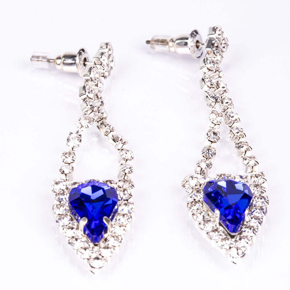 Conjunto de Aleación Bañado en Oro con Cristal Emporia® Azul y Cristal Emporia® Blanco ( Collar +Pendientes )