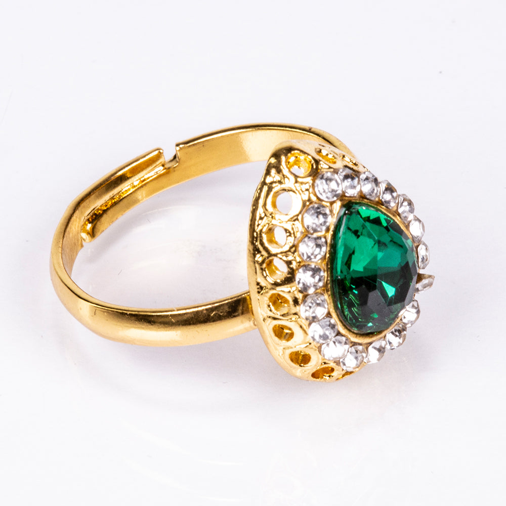 Conjunto de Aleación Bañado en Oro con Cristal Emporia® Verde y Cristal Emporia® Blanco ( Collar +Pendientes +Pulsera +Anillo +Colgante )