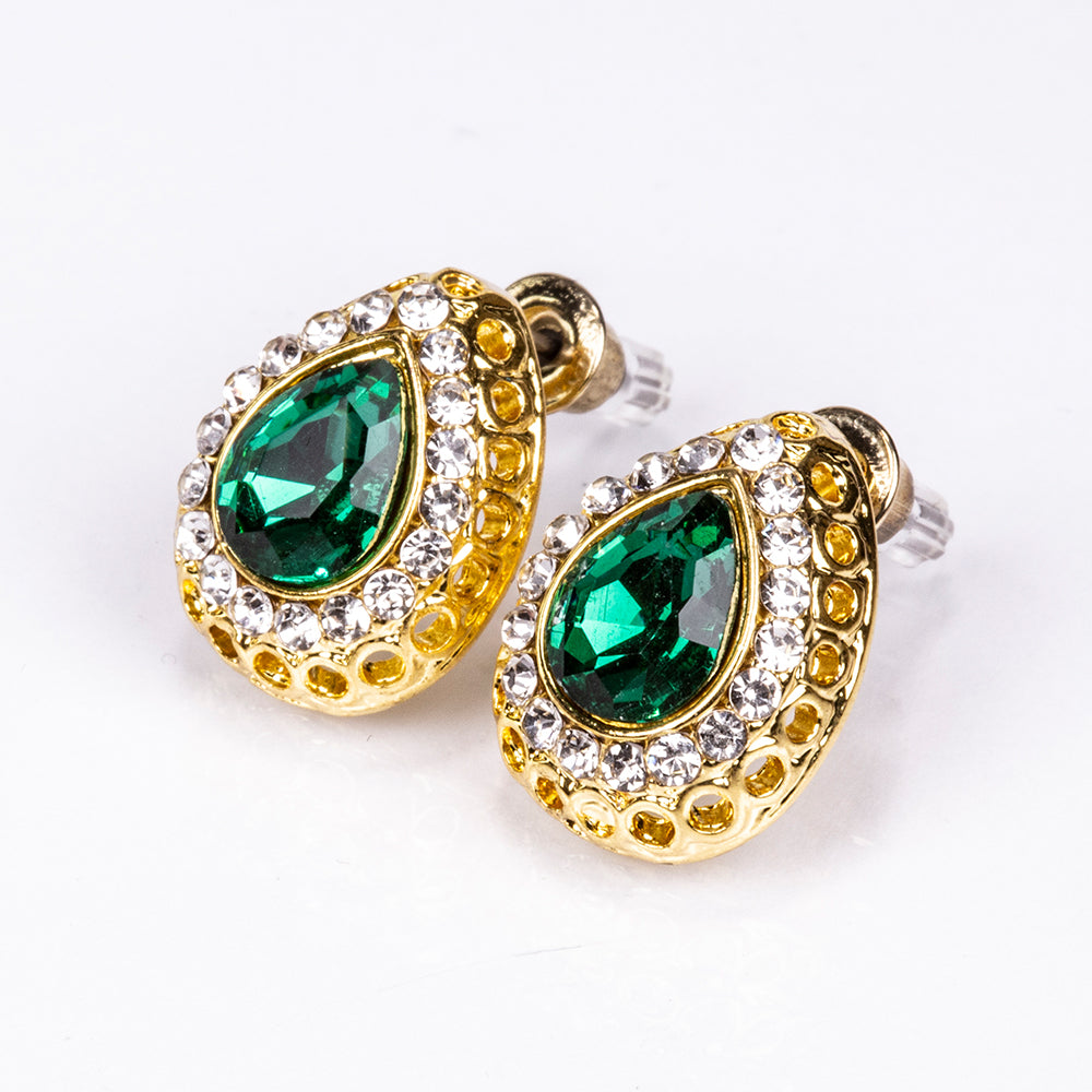 Conjunto de Aleación Bañado en Oro con Cristal Emporia® Verde y Cristal Emporia® Blanco ( Collar +Pendientes +Pulsera +Anillo +Colgante )
