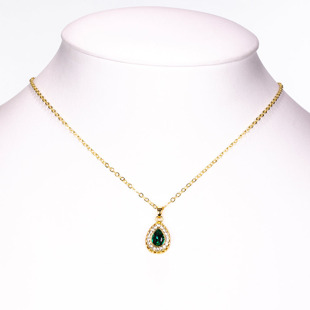 Conjunto de Aleación Bañado en Oro con Cristal Emporia® Verde y Cristal Emporia® Blanco ( Collar +Pendientes +Pulsera +Anillo +Colgante )