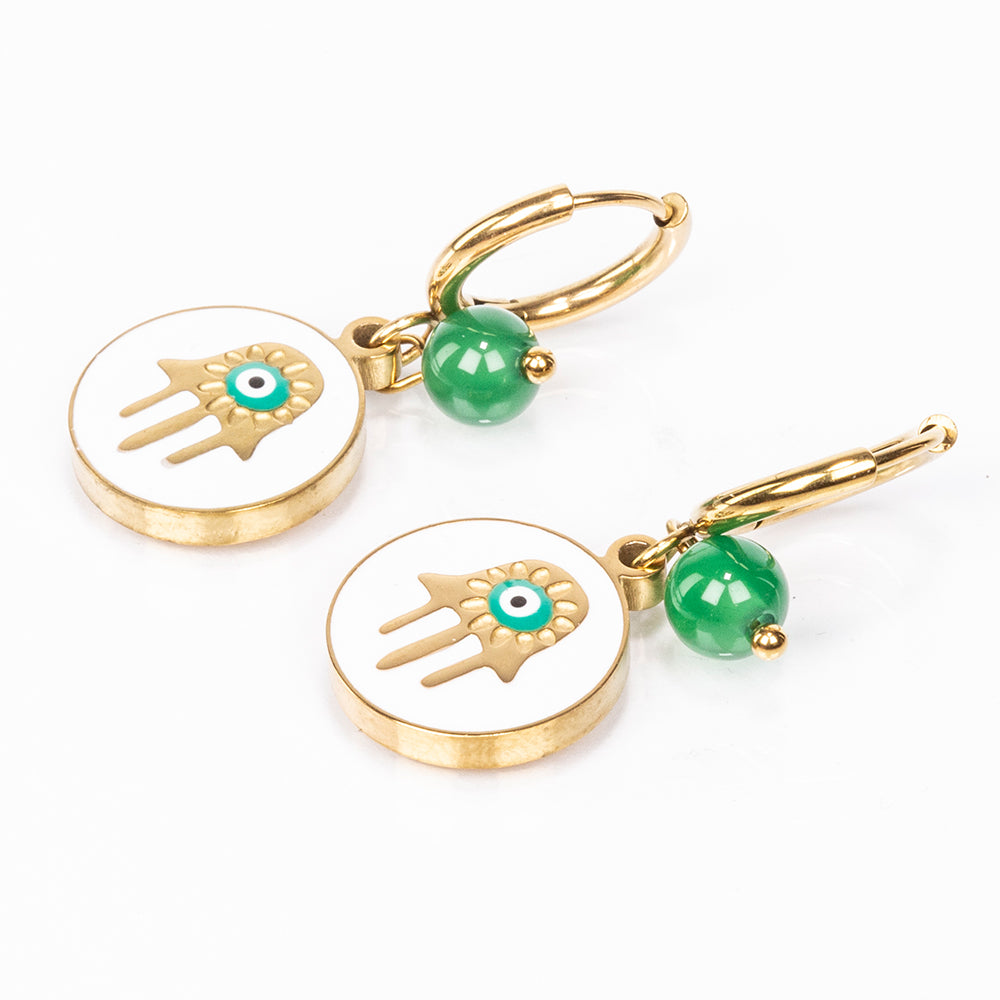 Conjunto de Aleación Bañado en Oro con Ágata Verde ( Collar +Pendientes +Pulsera )