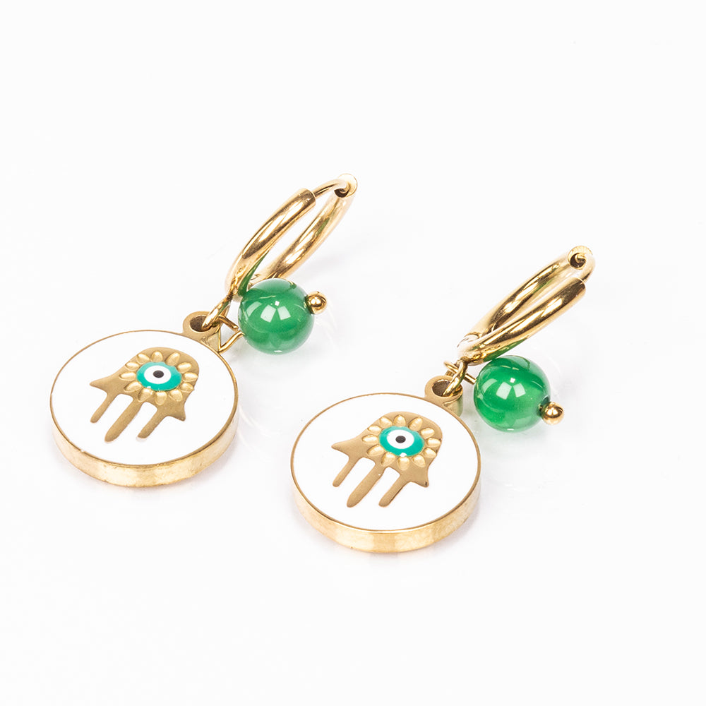 Conjunto de Aleación Bañado en Oro con Ágata Verde ( Collar +Pendientes +Pulsera )