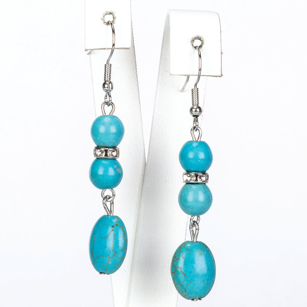 Conjunto de Aleación Bañado en Oro con Turquesa ( Collar +Pendientes +Pulsera )