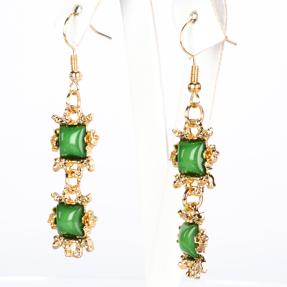 Conjunto de Aleación Bañado en Oro con Cristal Emporia® Verde y Cristal Emporia® Blanco ( Collar +Pendientes +Pulsera )
