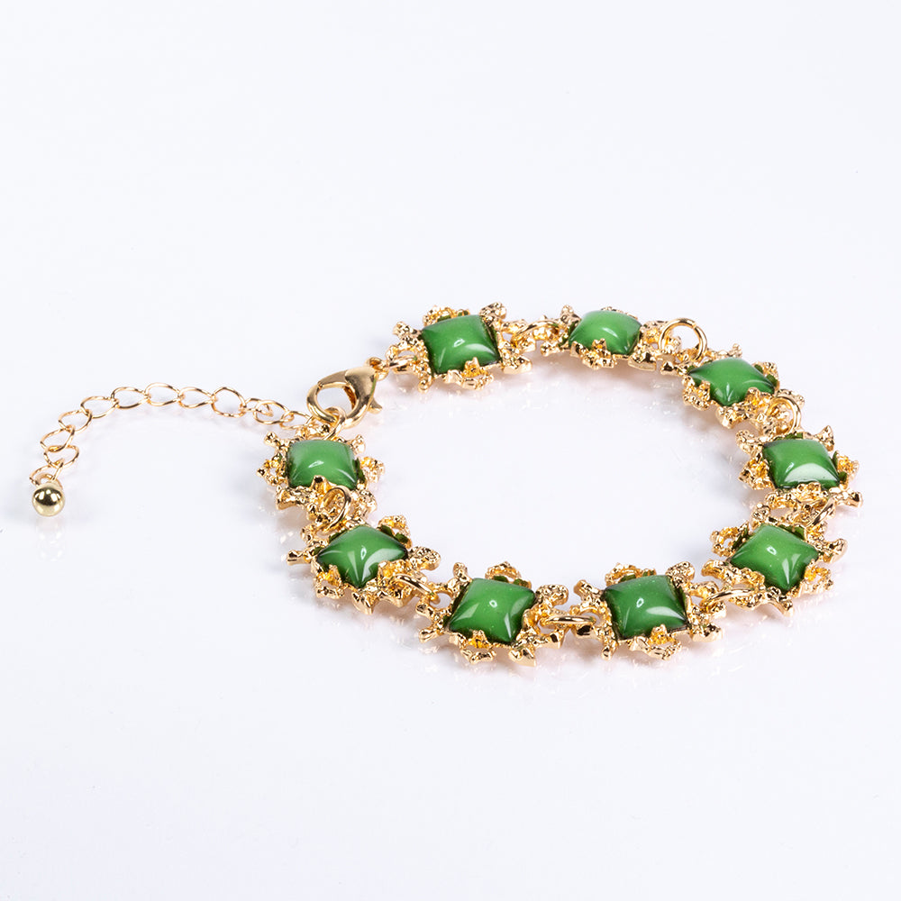 Conjunto de Aleación Bañado en Oro con Cristal Emporia® Verde y Cristal Emporia® Blanco ( Collar +Pendientes +Pulsera )