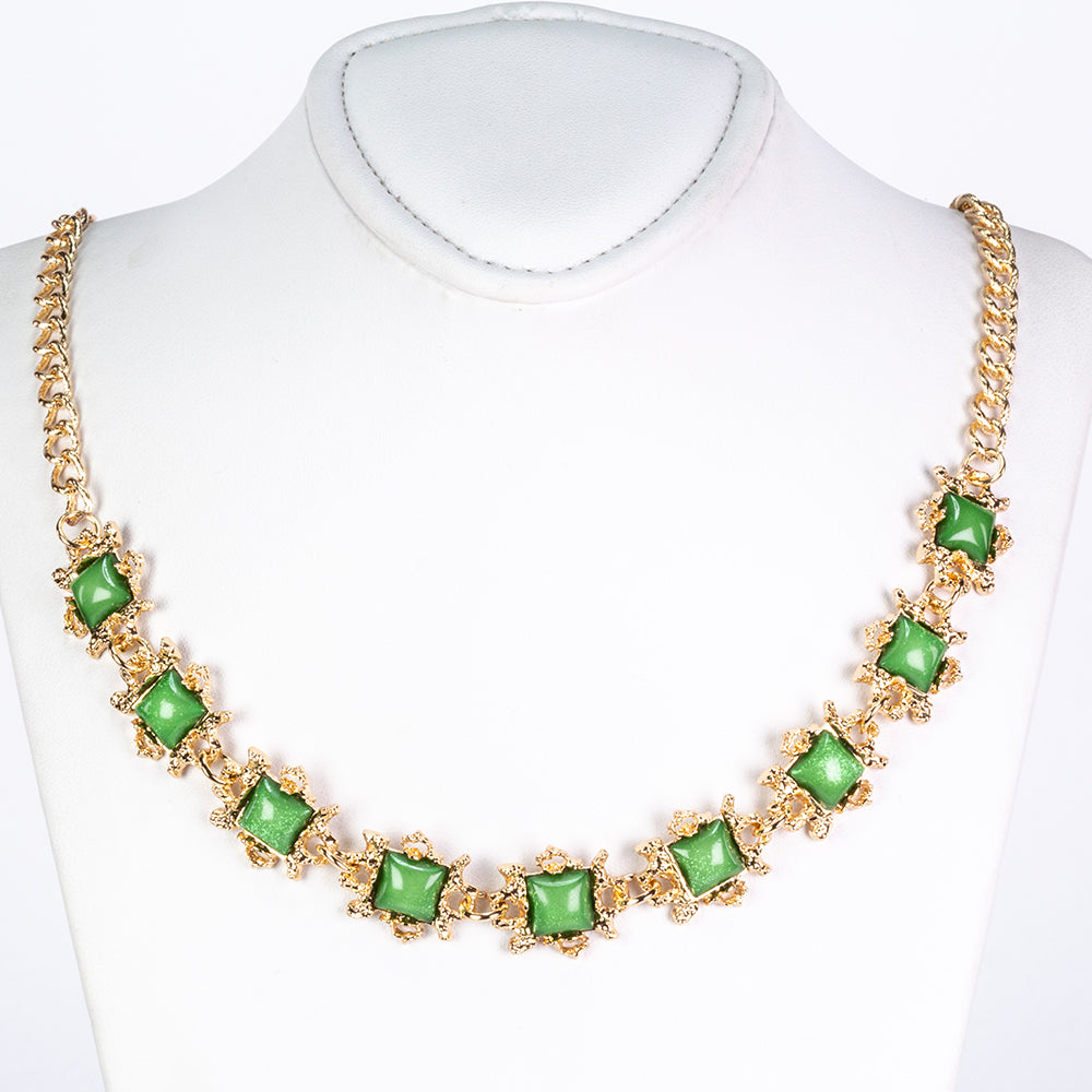 Conjunto de Aleación Bañado en Oro con Cristal Emporia® Verde y Cristal Emporia® Blanco ( Collar +Pendientes +Pulsera )